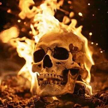 A burning skull with fire flames 