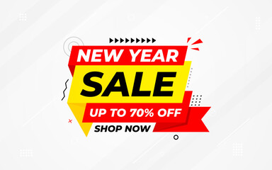 New Year Offer Sale Banner vector template. New Year Discount vector graphic element. Super shop label Promo design. Product opening festival background collection