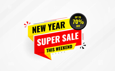 New Year Offer Sale Banner vector template. New Year Discount vector graphic element. Super shop label Promo design. Product opening festival background collection