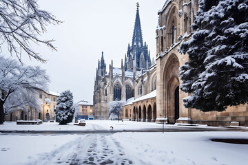 snowy cathedral - obrazy, fototapety, plakaty