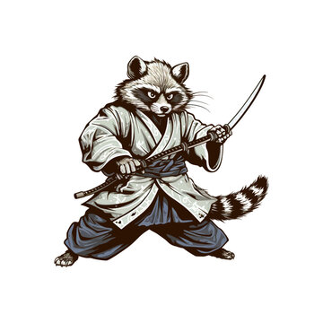 Raccoon ninja. Vector illustration design.