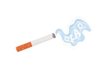 Smoking cigarette with smoke and death inscription. Vector illustration on white background.