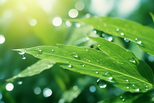 raindrops on the leaves, beautiful, dewdrops in the morning