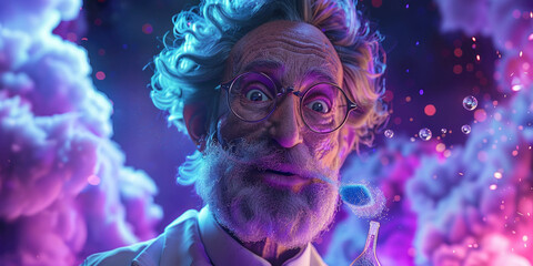 Elderly Gentleman with Beard and Glasses Standing in Front of Dramatic Purple Clouds in Animated Image