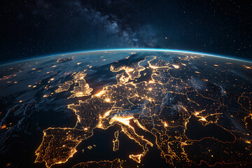 Lights of Europe seen from space at night - obrazy, fototapety, plakaty
