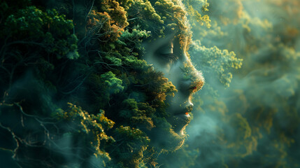 Abstract illustration, emerged in Nature with green plants