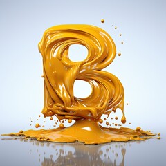Letter B splash of yellow paint isolated. Logo B. Concept art of alphabet letter B or number 8. Yellow letter B 3d illustration, symbol, logo.
