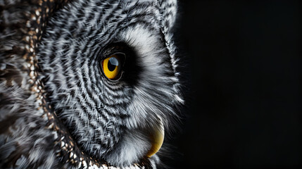 Naklejka premium owl side profile head black background eyes
