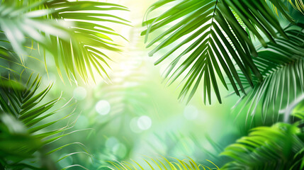 Green palm leaves background, summer atmosphere 