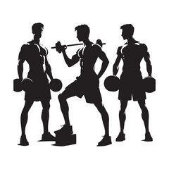 Fitness Titan: Vector Gym Man Silhouette - Harnessing Strength and Determination in Pursuit of Health and Wellness. gym man illustration, gym person vector. - obrazy, fototapety, plakaty