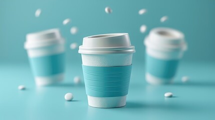 icon 3d coffee cup, cute, view floating in the air, flip, perspective, green