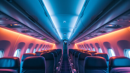 interior of an airplane - a cabin inside a commercial airline aircraft - Powered by Adobe