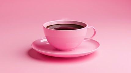 Cup of Coffee with Heart and Pink Heart on White Saucer