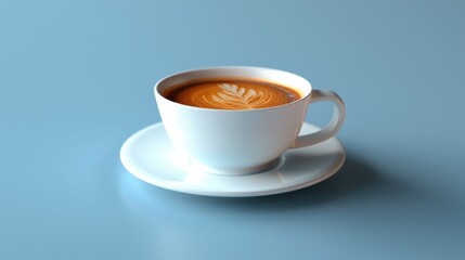 icon 3d coffee cup, cute, view floating in the air, flip, perspective, blue