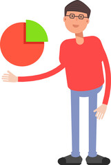 Nerd Boy Character Holding Pie Chart

