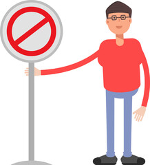 Nerd Boy Character and Prohibition Signage
