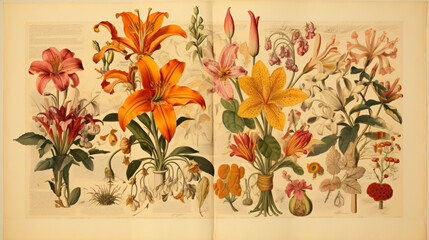 Antique botanical bookplate - obrazy, fototapety, plakaty