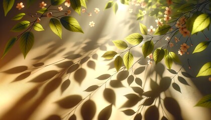 Spring background with soft shadow from leaves, Earth Day