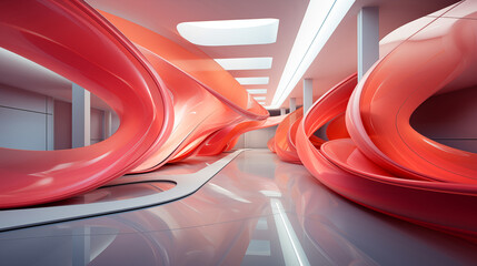 Abstract futuristic architecture interior design realistic 3D render wallpaper background created with a created with a generative ai technology