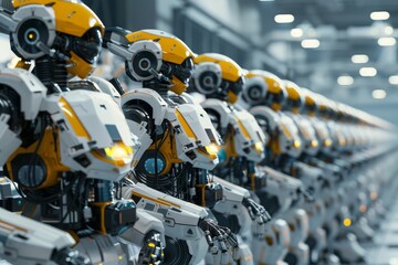 Fototapeta premium Discover the transformative potential of swarm robotics, as robots join forces to solve challenges through decentralized coordination and cooperation.