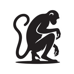 Primal Elegance: Vector Monkey Silhouette - Capturing the Agile and Playful Spirit of Primates in Striking Form. Monkey illustration, Monkey Vector.