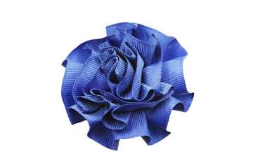 Silk rose flower. Satin fabric flower isolated on white. Valentines day decoration. Cutout material rose. Blue rose made of soft fabric. Dark color fashion flower cutout.