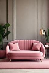 Cozy Scandinavian Interior with Empty Frames, Furniture, Plants, and Lamps





