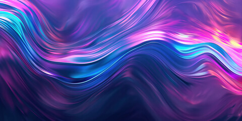 Obraz premium Abstract liquid futuristic background. Blue, pink, purple, magenta motion blur waves set against a black background. Flashes of light. Neon glow. Sci fi concept. Technology and innovation background. 