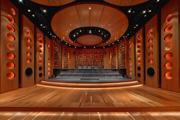 High-definition recording studio, crystal-clear sound with visually striking LED panel designs.