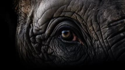 Fototapeten Close up of elephant eye and wrinkled skin on black background © Jakob