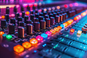 Fototapeta premium High-definition recording studio, crystal-clear sound with visually striking LED panel designs.