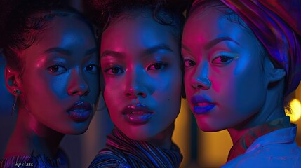image of three fashion model women, showcasing diversity.