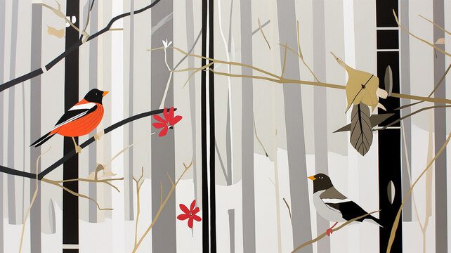 Stylized Birds Amongst Bare Winter Branches