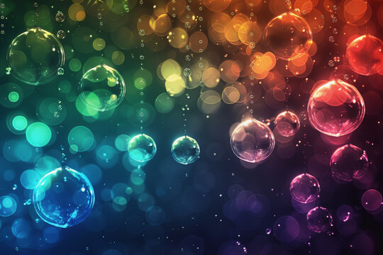 Abstract PC desktop wallpaper background with flying bubbles on a colorful background. AI Generated.
