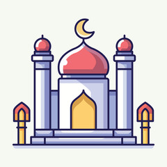 Arabic mosque temple white background isolated vector cartoon illustration