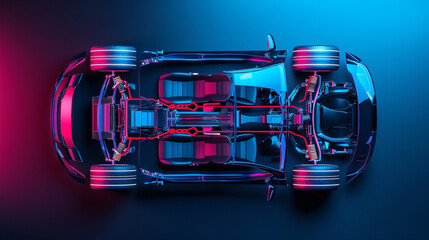 futuristic electric sport fast car chassis and battery packs