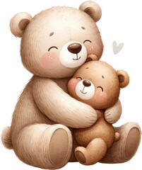 Loving Bear Hug - Mother and Baby Bear Illustration, This heartwarming a loving embrace between a mother bear and her cub, perfect for family themes.
