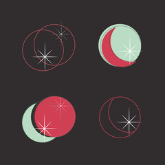 Obraz premium Bohemian Mystical Moons Boho Moon Phases Sun Suns Stars Star and Luna lunar Phases. Spiritual symbol logo icon flat design. Retro colors tarot astronomy astrology ornament. Esoteric decor vintage card