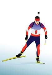 Biathlon runner colored silhouette. Vector