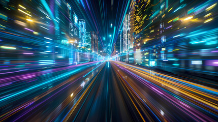 Fototapeta premium Futuristic Urban Speed - City Lights at Night in High Velocity