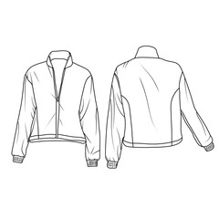 Template vector illustration hand drawn of women running sport wear Jacket line art, front and back view, isolated on white background for kids coloring book.