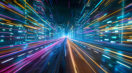 Fototapeta na wymiar Futuristic Urban Speed - City Lights at Night in High Velocity