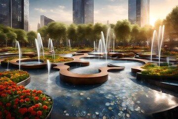 fountain in the park generated by AI technology