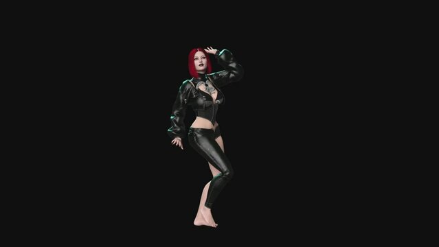 3D rendered animation of a gothic fantasy vampire girl dancing in a transparent background 