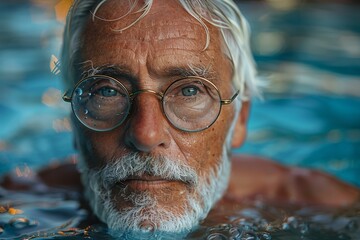 Close-up of an athlete in a swimming cap, preparing to start a race at the edge of a pool, concentrating on the challenge ahead - obrazy, fototapety, plakaty