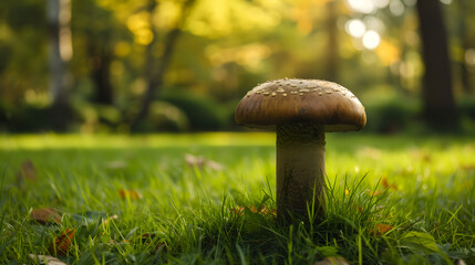 mushroom growing amidst natural green lawn