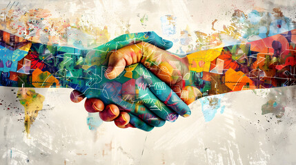 Colorful artistic handshake on abstract background