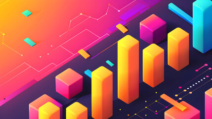 Vibrant 3d bar graph and analytics concept