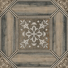 Digital tiles design. 3D render Colorful ceramic wall tiles decoration. Abstract damask patchwork pattern with geometric and floral ornaments, Vintage tiles intricate details