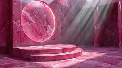 Pink Marble Room With Stairs and Central Round Object
